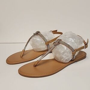 Madden girl Tan Embellished Knott T- strap sandals Size 8.5 NWOT